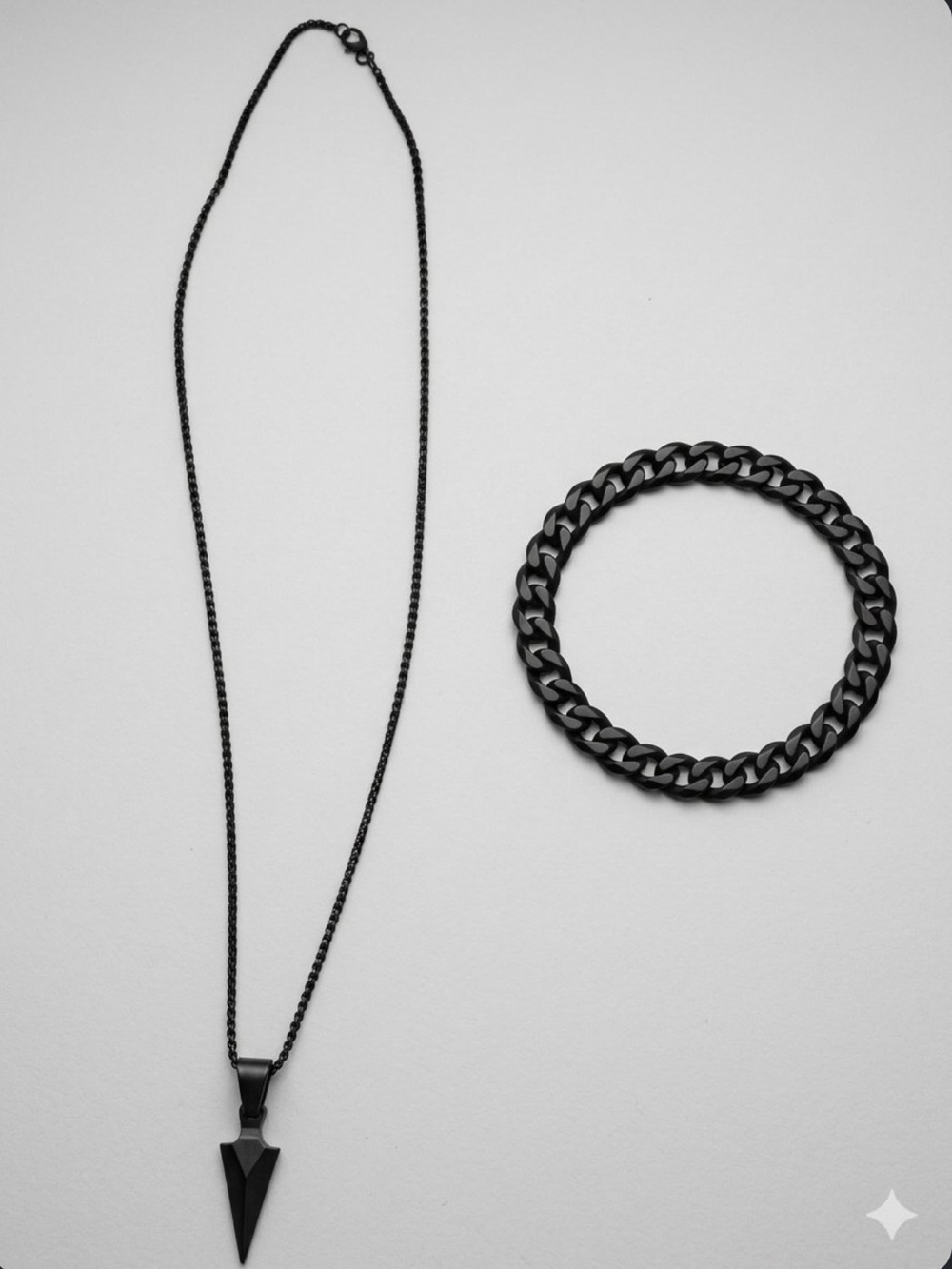 Viking Set Necklace and Bracelet Black Spear Men Rock Punk Metal Set